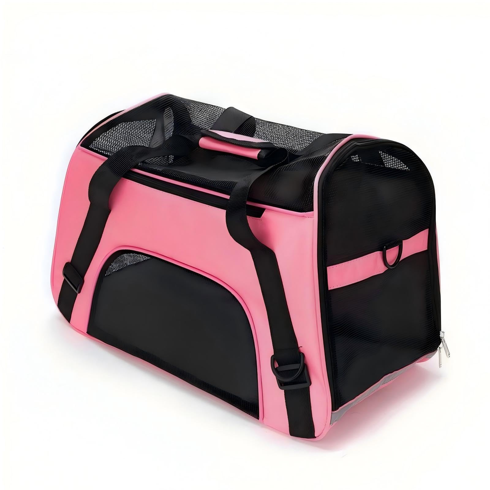 Expandable Foldable Pet Travel Carrier 55x34x25cm Oxford Cloth Breathable Mesh Cat Puppy Bag Multi Carry Straps Safety Clip Soft Transport Tote for Small Kittens Dogs Vet Car Trips (Pink)
