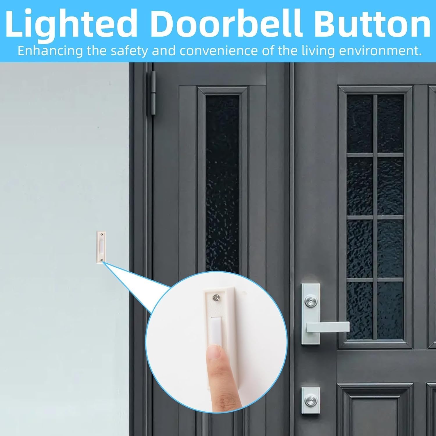 2Pack Door Bell Buttons Wired, Wired Door Bell Push Buttons LED Door Chime/White Door Bell Button, Lighted Doorbell Button for Most Door Bell Chimes White Light, Wall Mounted Doorbell Switch Garage