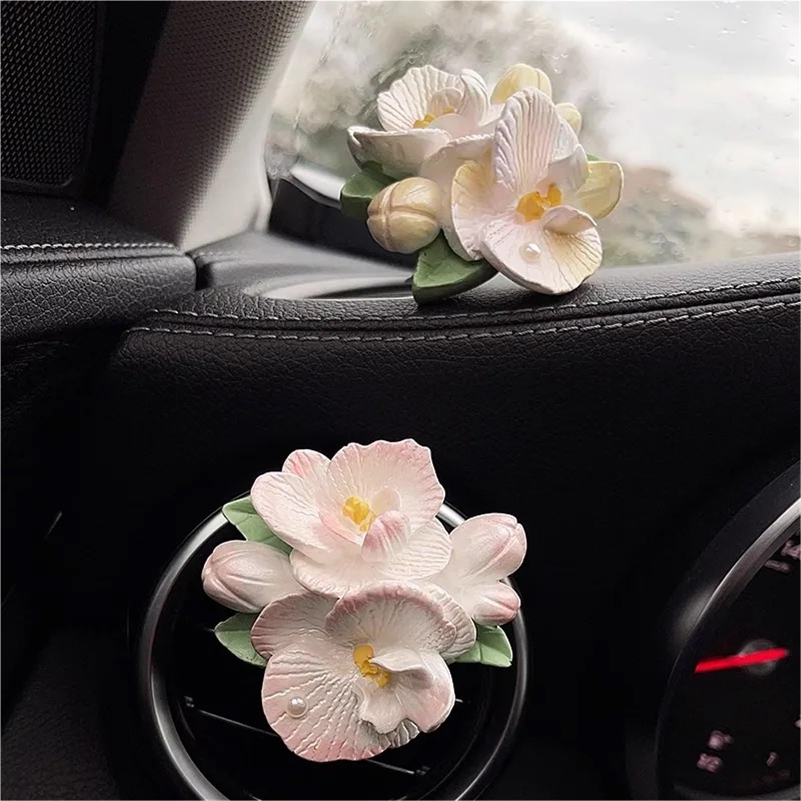 Difusor de Aroma for Aire Acondicionado de Coche, 1/2 Unidades, diseño de orquídea Mariposa, Perfume Decorativo(2pcs)