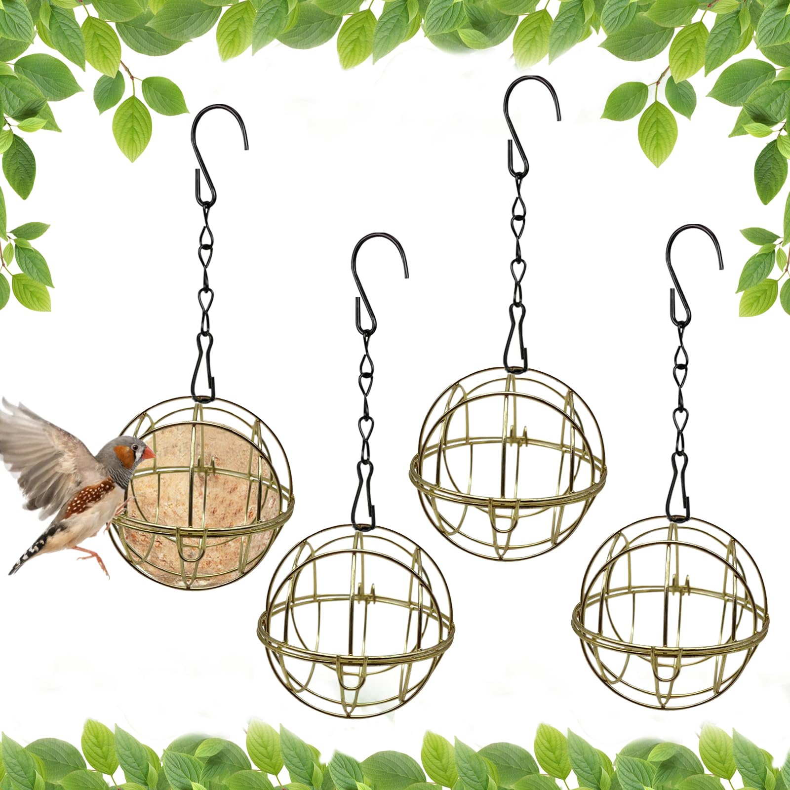 Comedero para Pájaros Bolas, 4 pcs Comederos para PáJaros Colgantes,Comedero Pájaros Exterior,Comedero Pájaros Salvajes,Alimentador de pájaros de Metal para Balcón Jardín