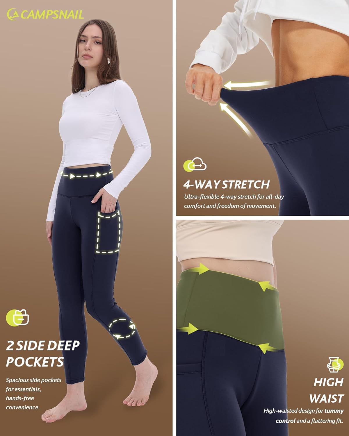 CAMPSNAIL Fleece Lined Leggings Women Water Resistant - Thick Thermal Warm High Waisted Pants with Pockets for Winter Snow - Image 4