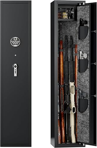 Hiram Caja fuerte para pistola para la oficina en casa 5 cartuchos de pistola de rifle con cerraduras biométricas y teclados soportes ajustables