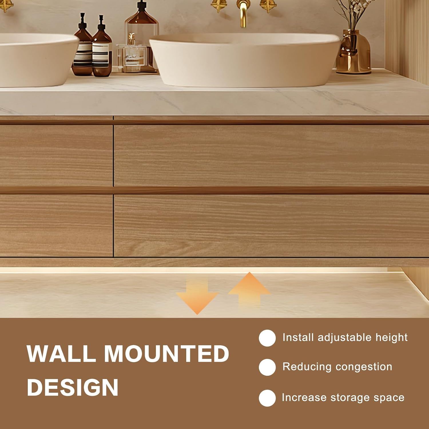 Bathroom Vanity - Floating Bathroom Vanity with Double Sinks Includes Irregular Mirrors & Above Counter Sinks|Modern Exquisite Style,Hidden Handle,LED Smart Defog Mirror(72IN)
