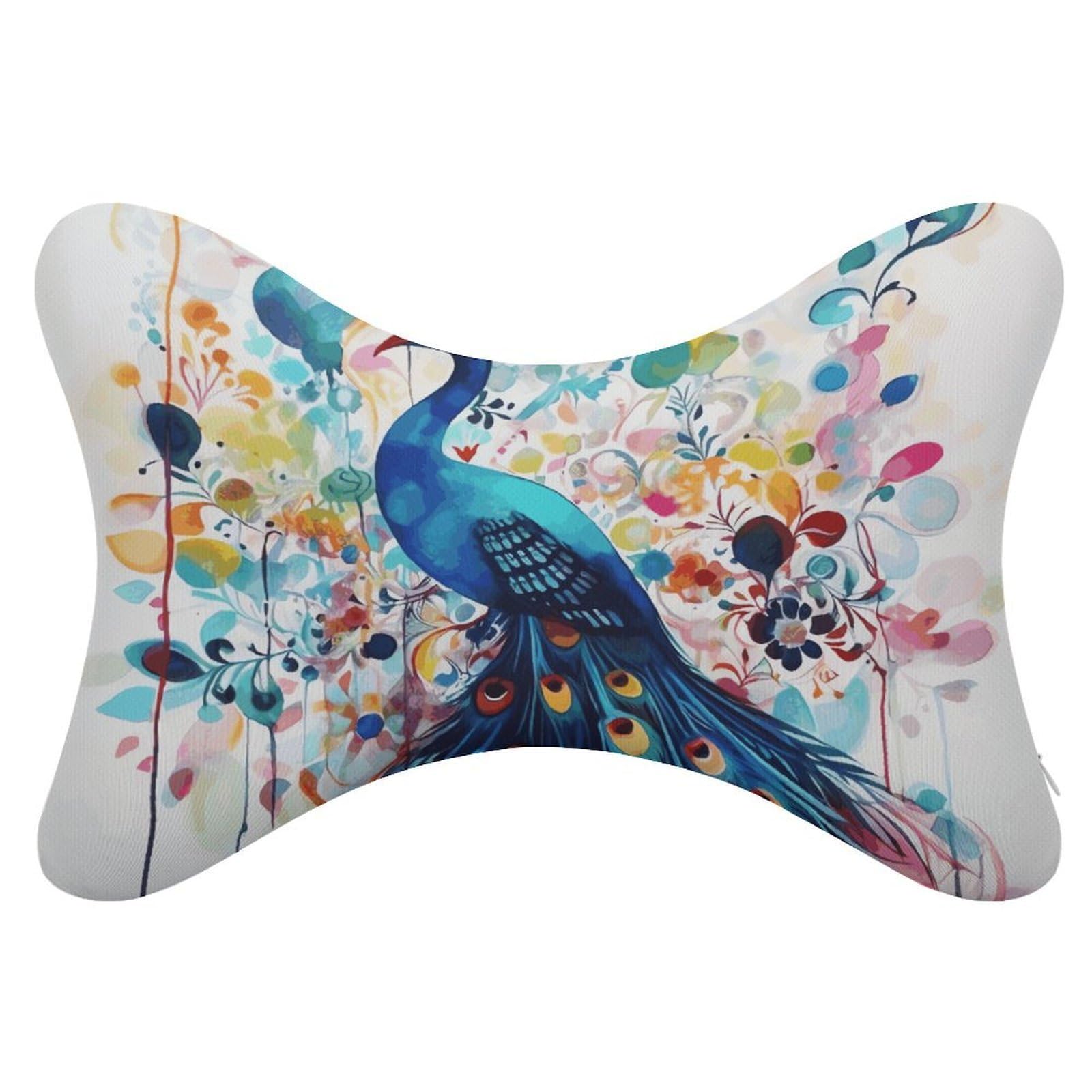 FekiLoot Color Peacock Car Headrest Set of 2,Softness Memory Foam Car Neck Pillow with Breathable Removable Cover Car Neck Support Pillow Ergonomic for Driving, Office