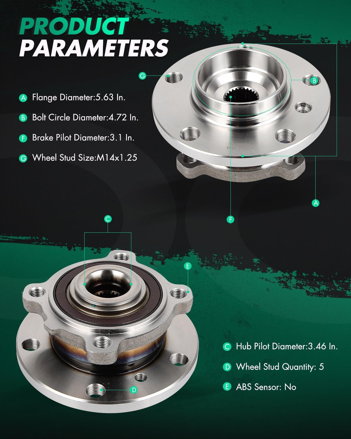 SCITOO 2pcs Front/Rear Wheel Bearing Hub Assembly 512573 fit for Mini Cooper Paceman 2013 2014 2015 2016, for Mini Cooper Countryman 2011-2016, FWD/AWD W/ABS