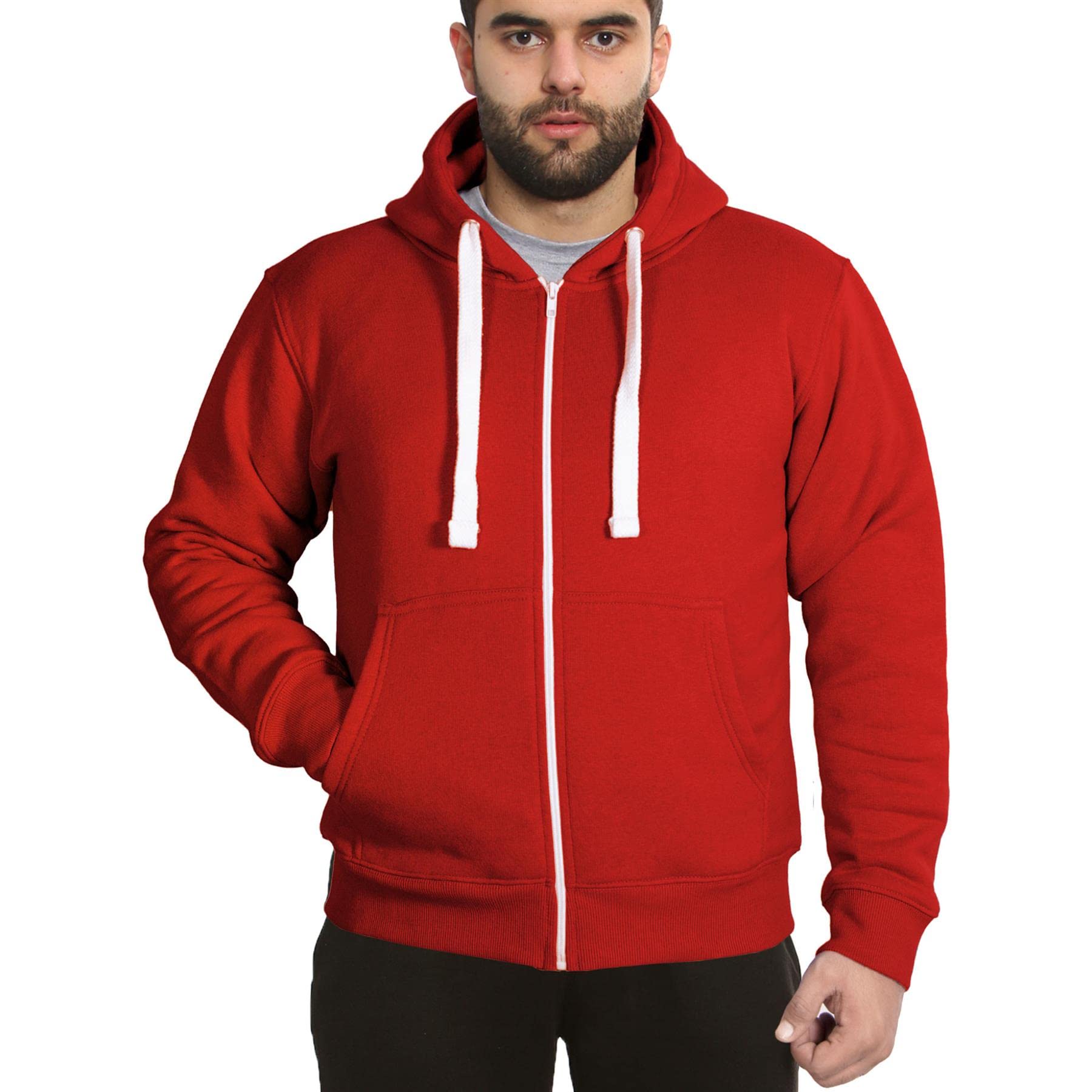 A2Z Męskie runo Zwykły błyskawiczne Bluza Zakapturzony bezpieczeństwo - Zipper Red S