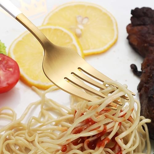 Miniatura 5 de Juego de cubiertos de oro blanco mate, juego de cubiertos modernos de acero inoxidable de 30 piezas, juego de cubiertos cepillados, servicio para 6,