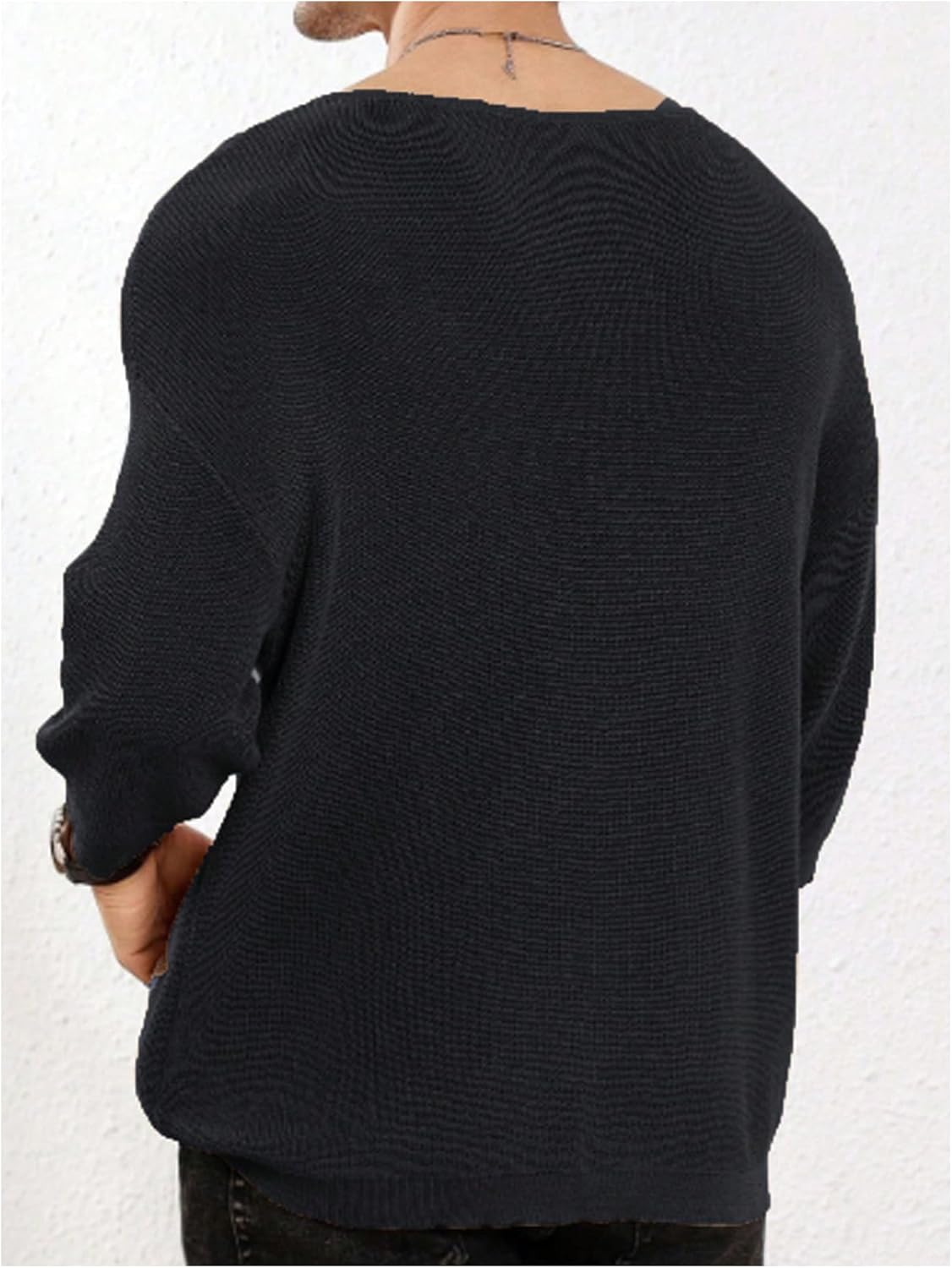 Verdusa Men's V Neck Drop Shoulder Lightweight Sweaters 3/4 Sleeve Knit Tops - Image 2