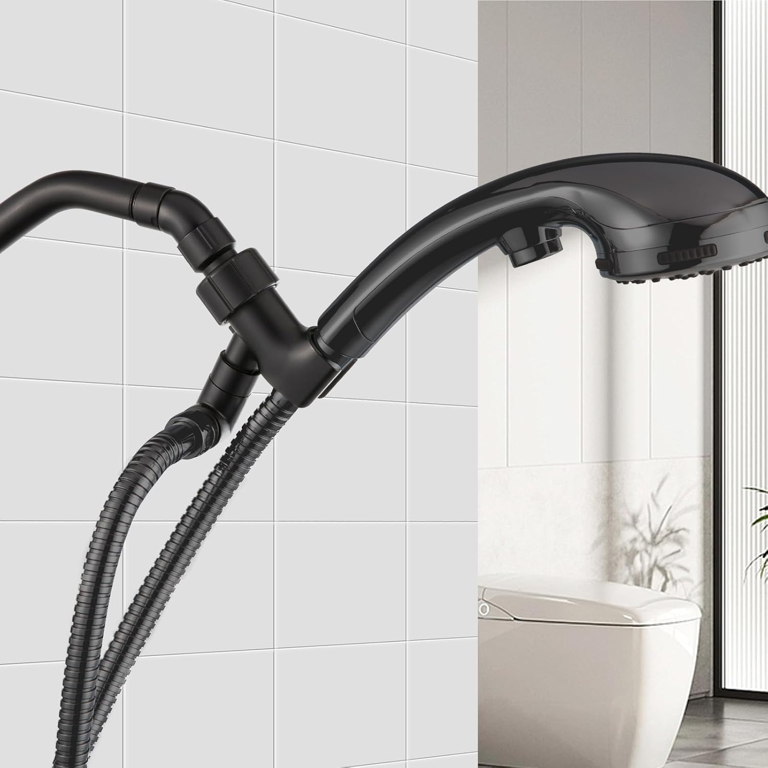 OFFO Shower Head Elbow Adapter, All Metal Handheld Shower Head Elbow Adapter Shower Arm Angle Adapter 90 Degrees, Matte Black
