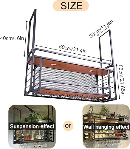 Miniatura 2 de Estantes de vino de pared de 31.4 pulgadas, estante de vino colgante, soporte de vino de gran capacidad, se puede colgar o montar en la pared, tipo