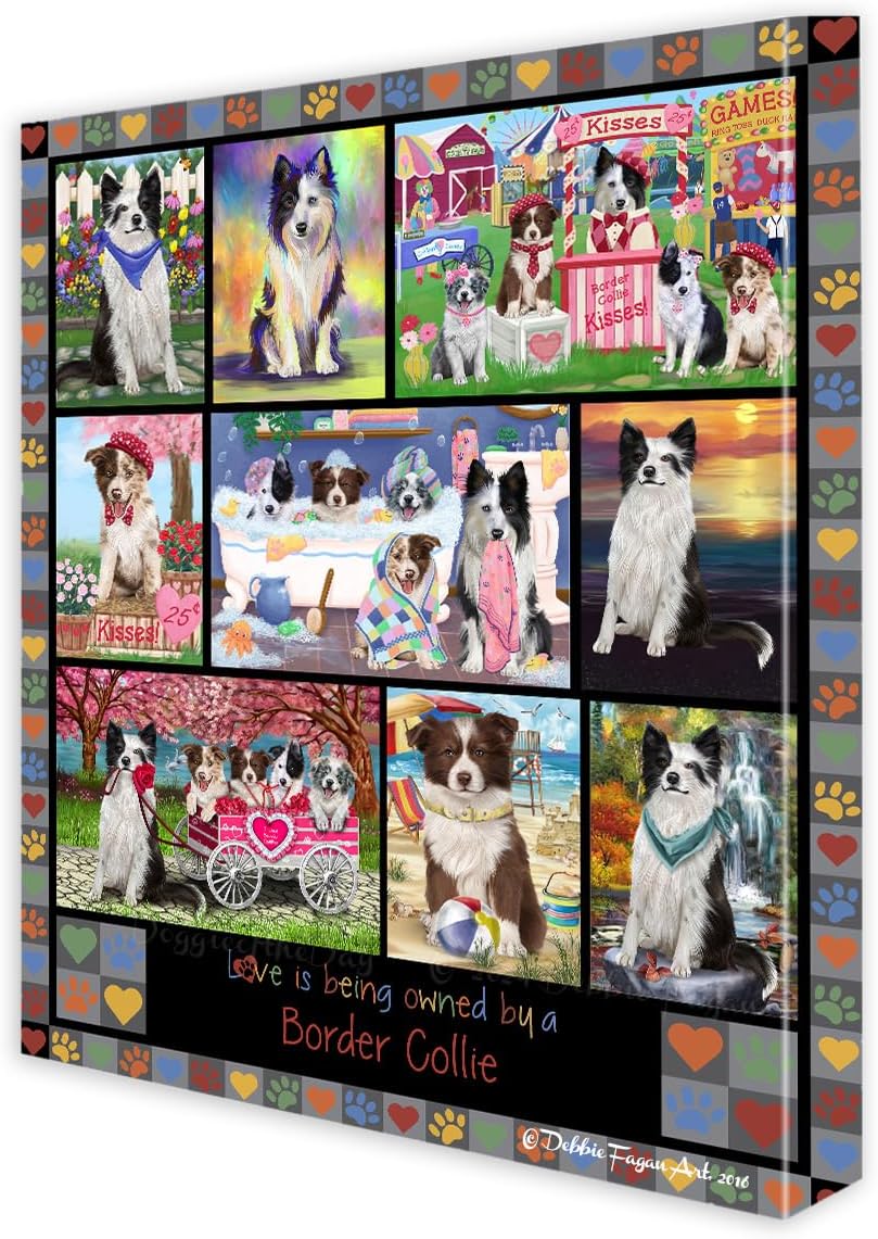 Doggie of the Day Love Owned Grey with Border Collie Dogs Canvas Wall Art - Premium Quality Ready to Hang Room Decor - Flat Rolled 8" x 10"