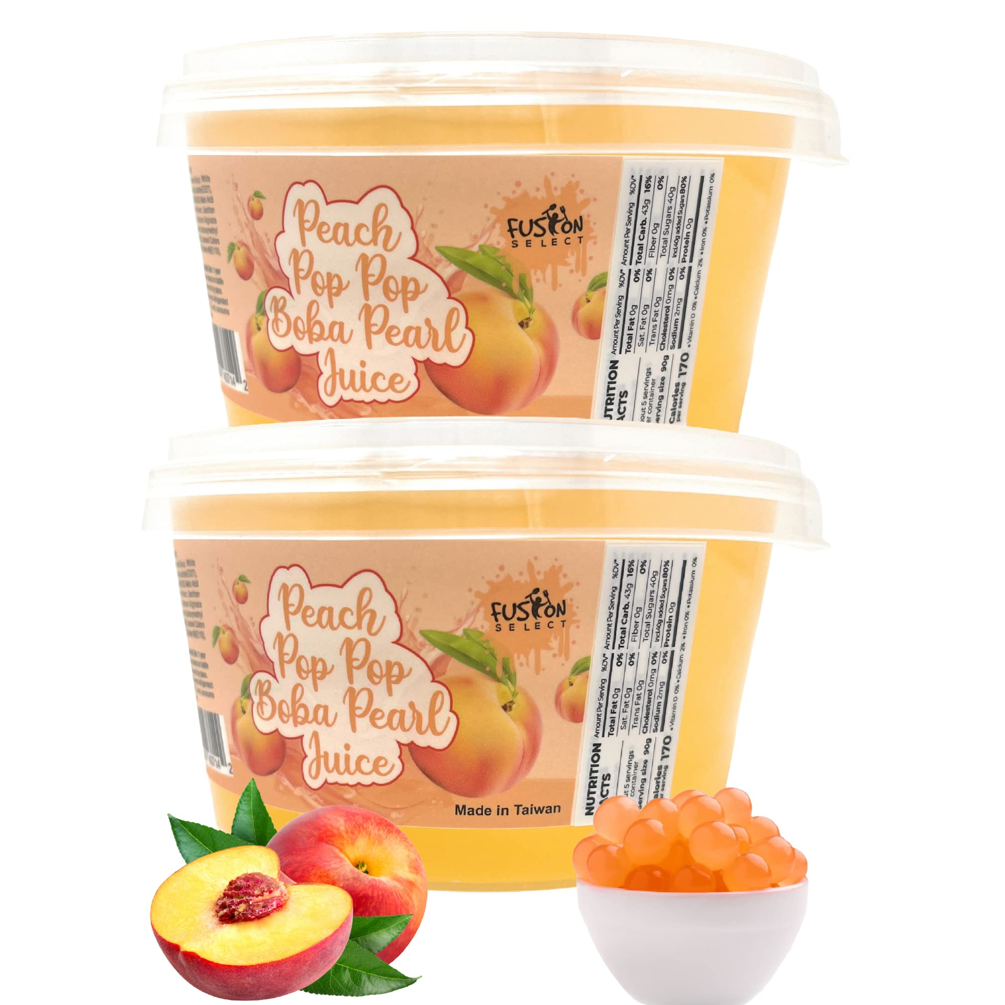 Fusion Select Bursting bobaz Popping bobaz Pearls Fruit Tea Snack Toppings (Peach, 2 Pack)