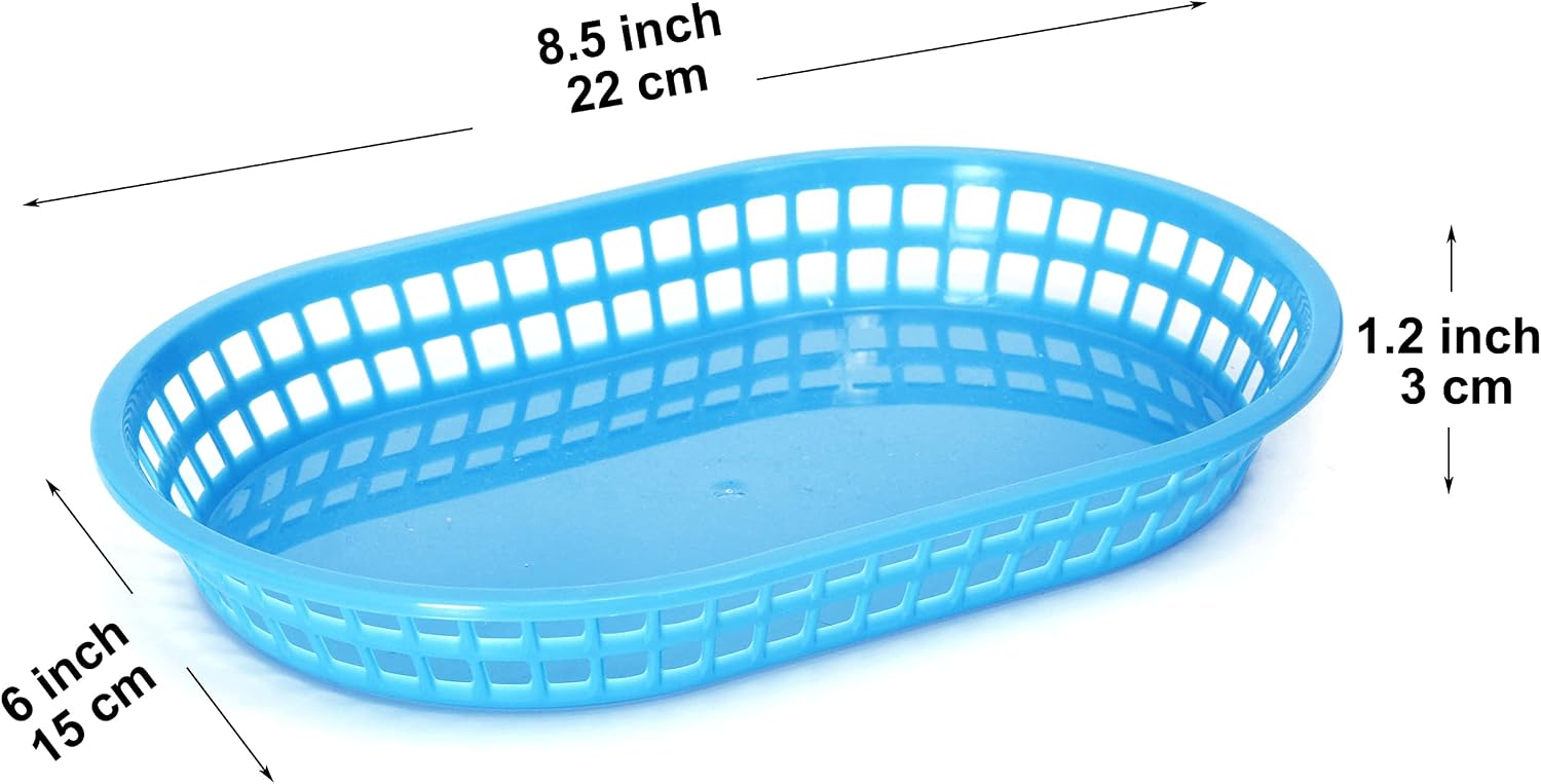 Youngever 15 Pack Plastic Fast Food Baskets - Snack Baskets in 5 Assorted Colors (Rectangular Shape) for Popcorn, Chips, Snacks