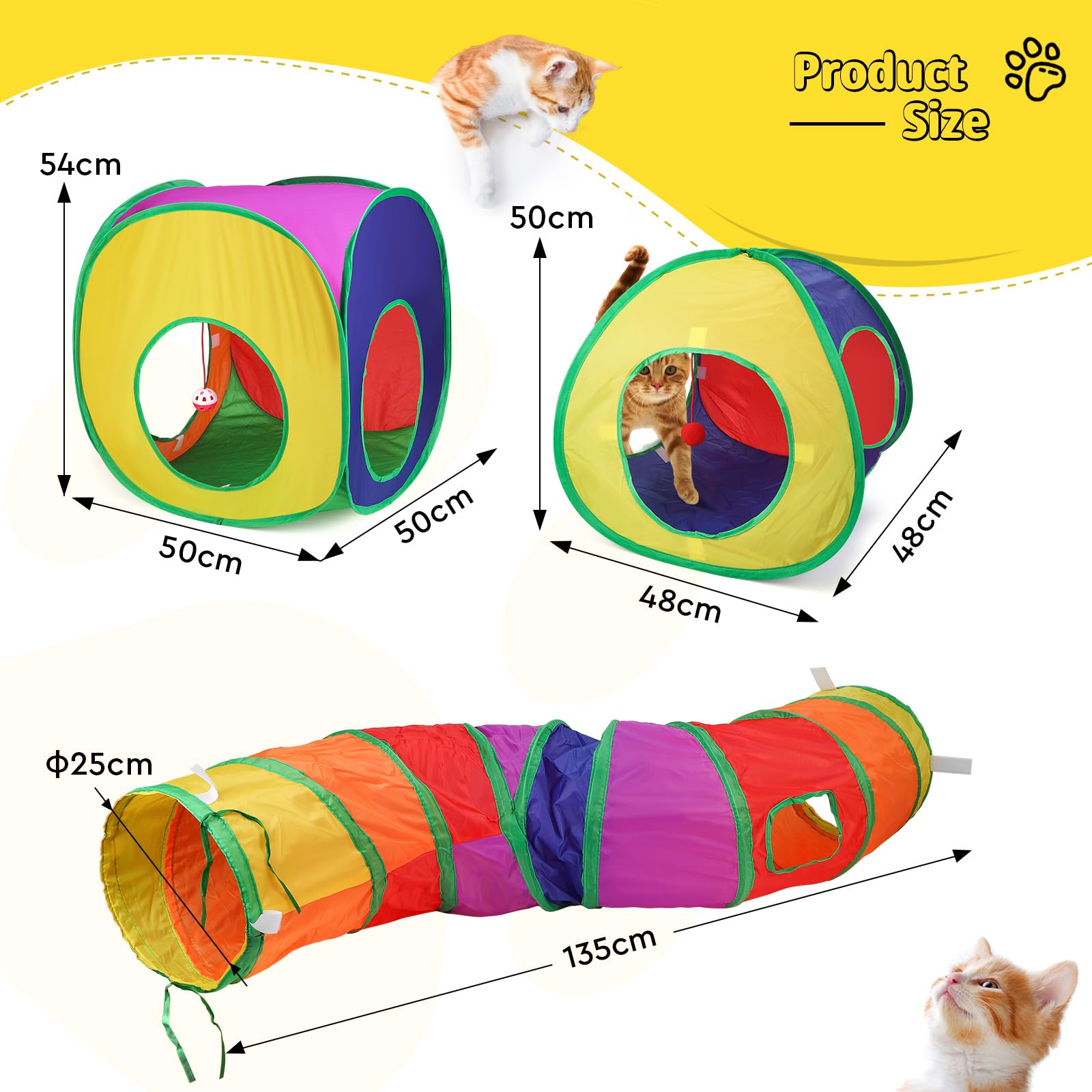 SWAWIS Pieghevole Tunnel Set per Gatti, 3 in 1 Giocattolo per gatti Tunnel Tenda Cubi per Gatti con Borsa, Giocattolo Interattivo per Gatti per Gattini Cuccioli e Conigli