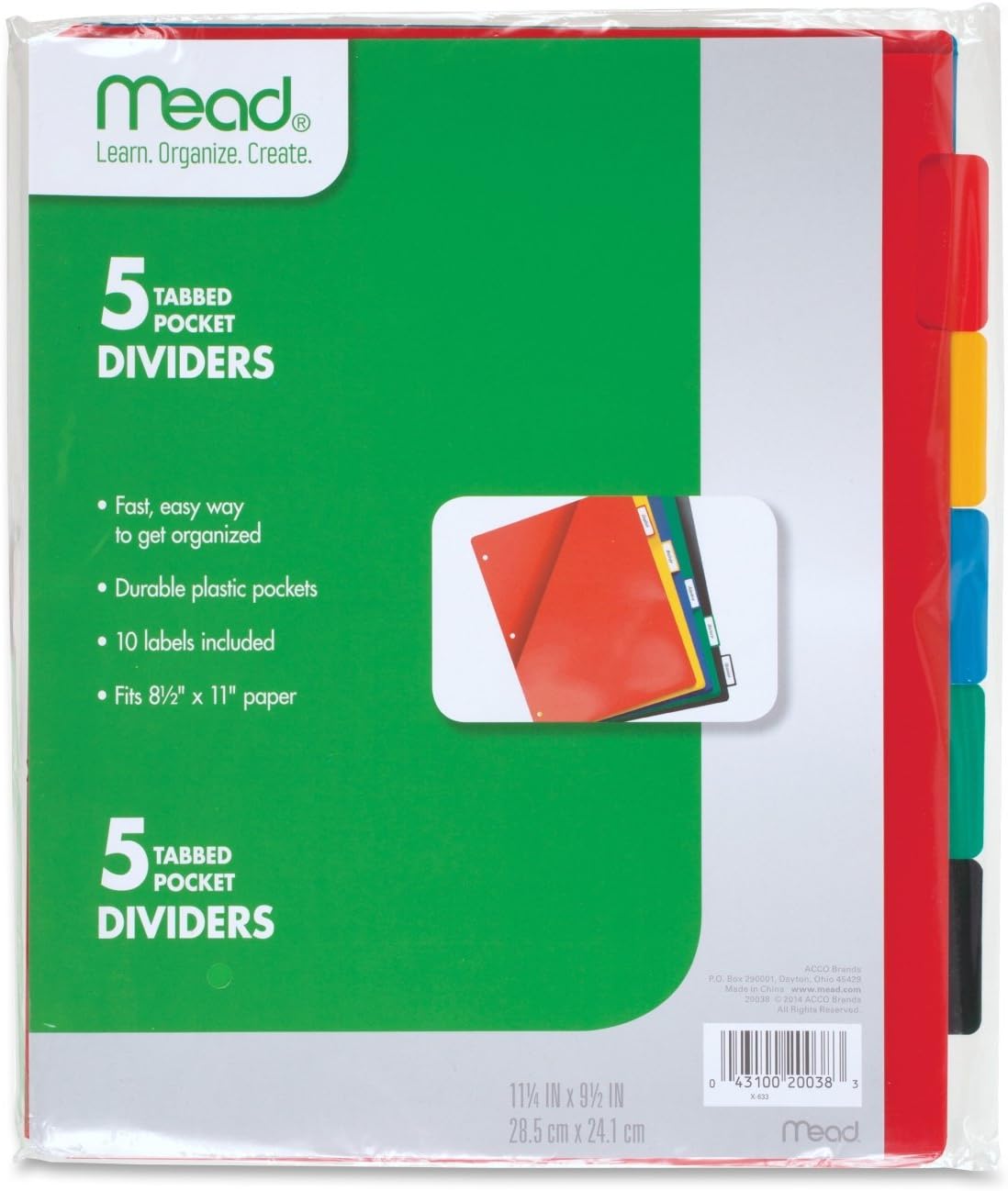 Mead MEA20038 Tabbed Pocket Dividers, 5 Per Pack