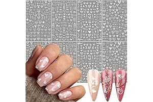 16 Sheets Heart Nail Decals - White Love Nail Stickers for Valentine's Day