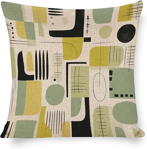 MaSiledy Fundas de almohada decorativas de mediados de siglo, diseño abstracto moderno, color verde salvia, fundas de almohada bohemias de mediados