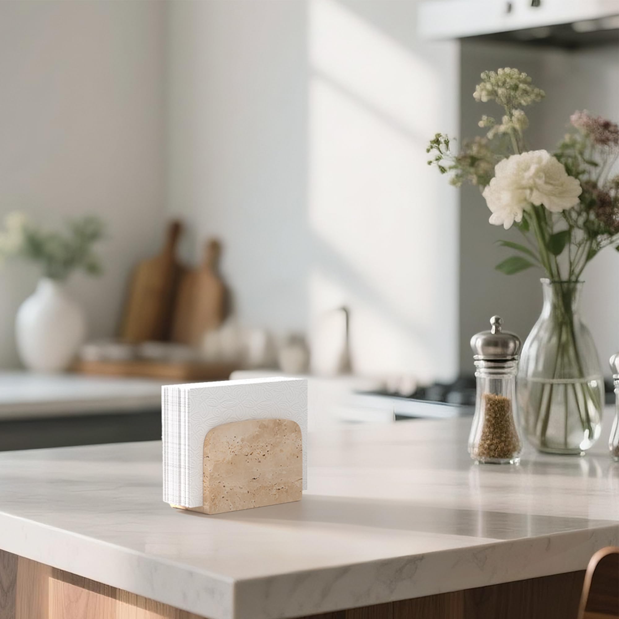 Portatovaglioli in travertino per tavolo, in pietra naturale, dispenser di tovaglioli per cocktail e carta per cena, organizer da cucina per tutte le sale da pranzo e decorazioni per la casa