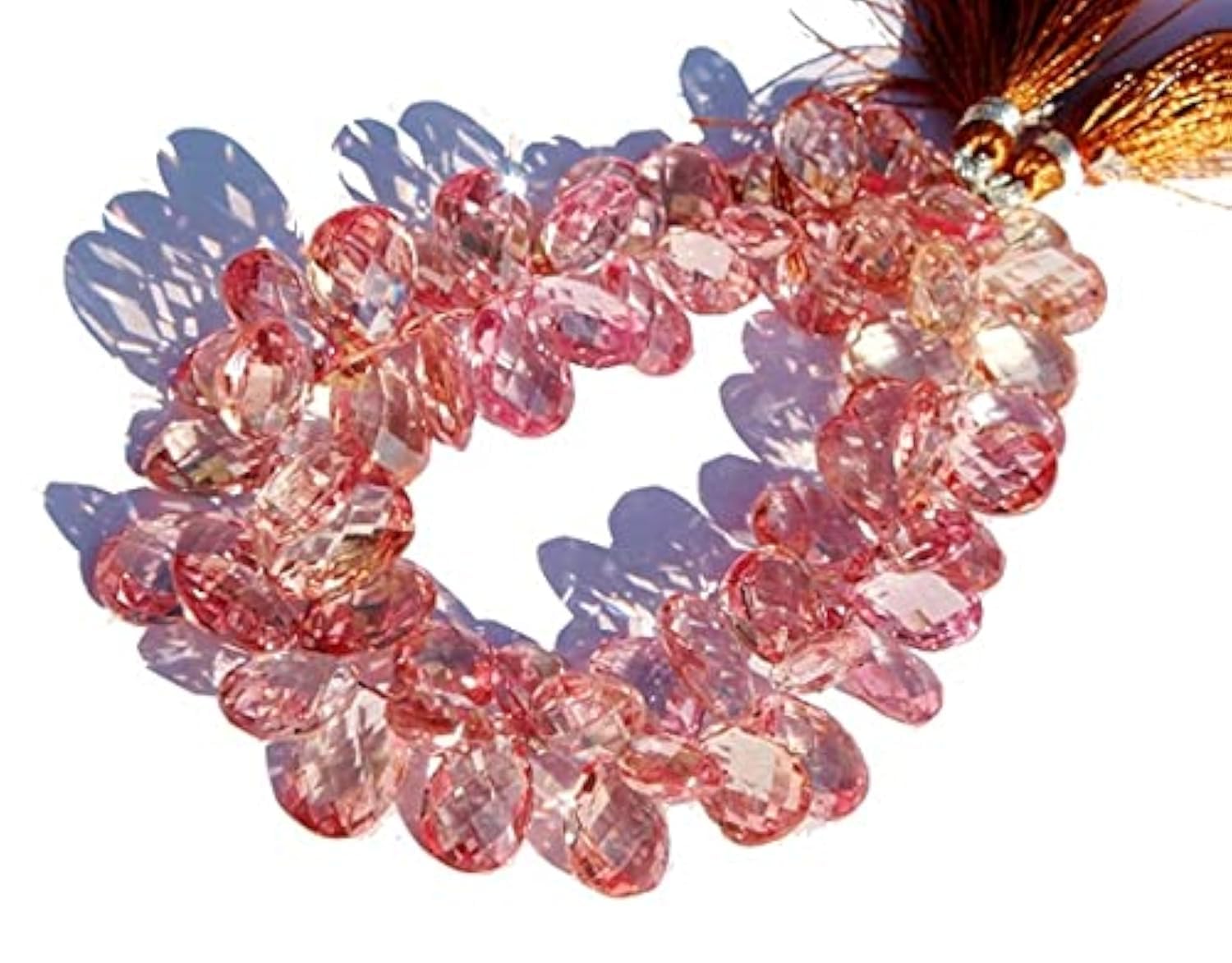 Quartz corindon pamplemousse perle briolette poire facettée pour création bijoux fil 20cm