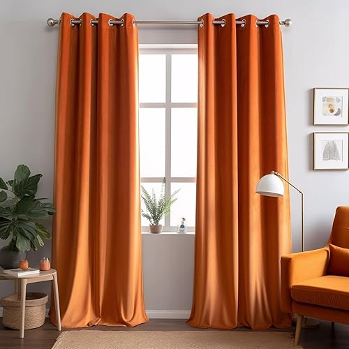 Orange Velvet Curtains, 2 Panels Set, 96 x 52 inches,