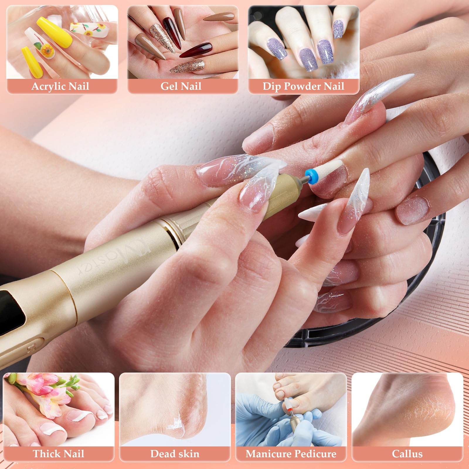 JCMaster Nagelfräser mit LED-Anzeige, Profi Nagelfräser Set für Gelnägel Acrylnägel, elektrische Nagelfeile für Anfänger und Profis, Maniküre- und Pediküre-Set für Zuhause und Nagelstudios