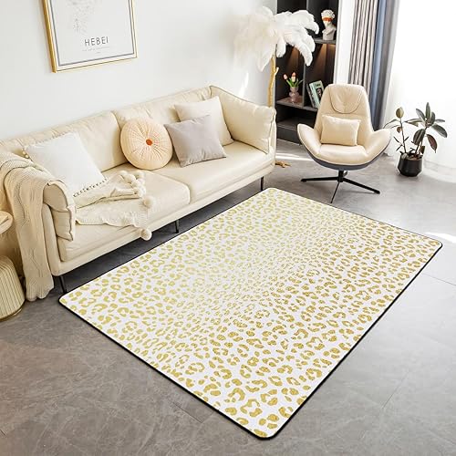 Alfombra de área con estampado de leopardo, 5 x 7 pulgadas, juego de alfombras decorativas de leopardo con purpurina dorada para niñas y niños,