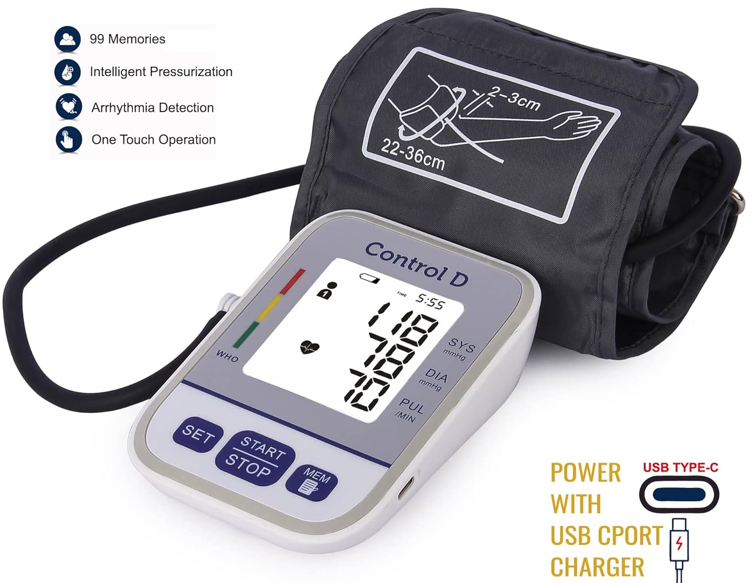 Control D BEST Cport USB BP Monitor Automatic Oscillometric Digital Blood Pressure Checking Machine Upper Arm Portable Digital Blood Pressure Monitor BP Machine (Silver) Control D BEST Cport USB BP Monitor Automatic Oscillometric Digital Blood Pressure Checking Machine Upper Arm Portable Digital Blood Pressure Monitor BP Machine (Silver)