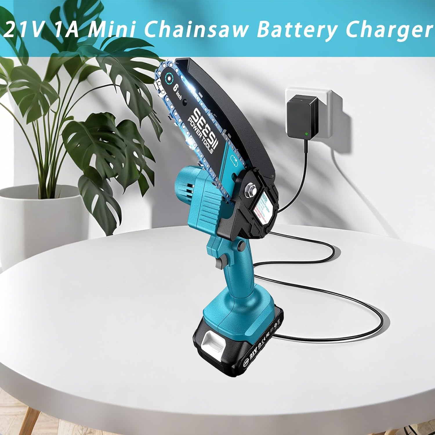 21V 1A Lithium Battery Charger for Mini Chainsaw, Power Tools Lithium Battery Charger, Compatible with Aker/Saker/Seyvum/O-Conn/Jujubean/DINSHARE/VTEK,20V/21V Chainsaw Battery with LED Indicator. - Image 2