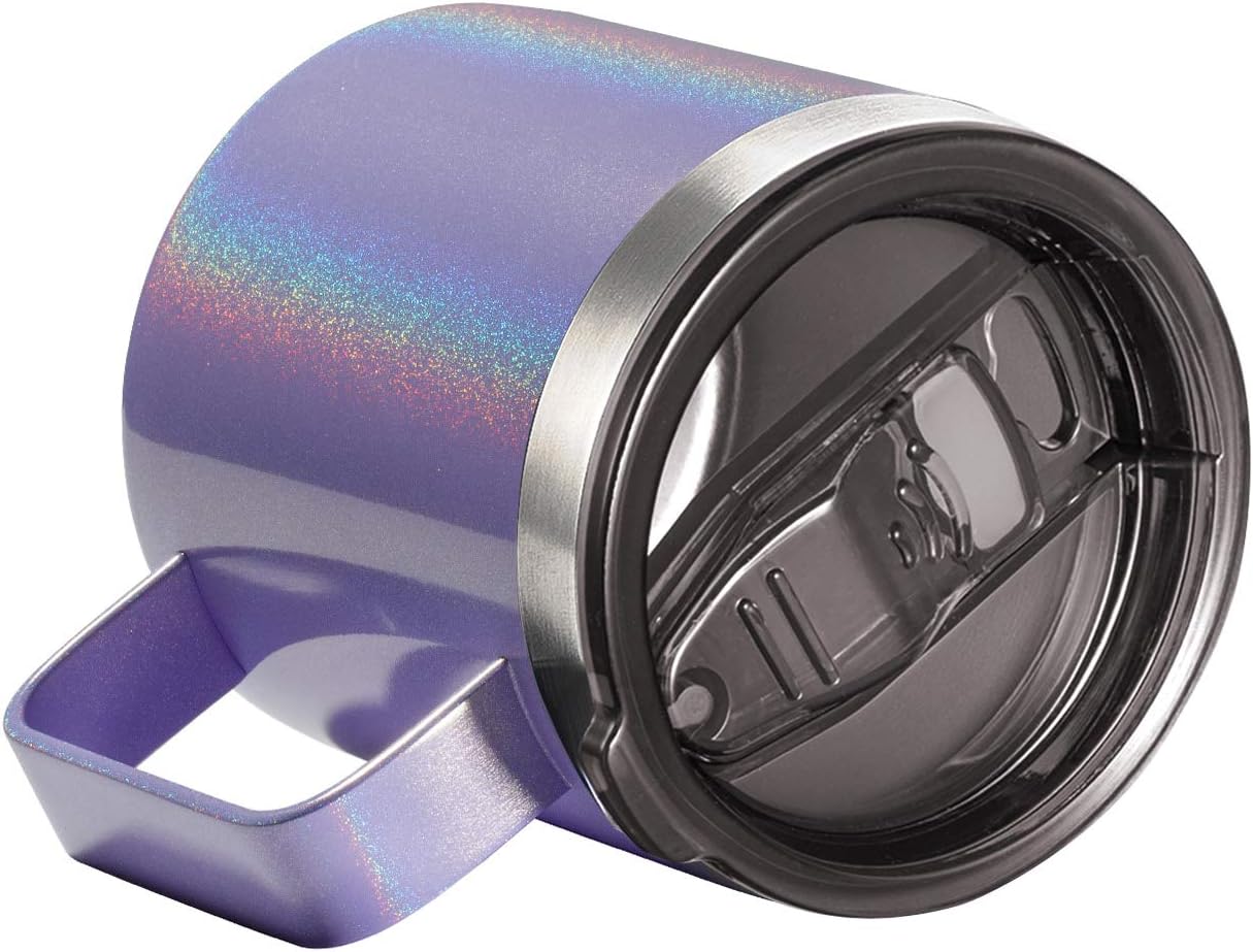 ALOUFEA 12oz Stainless Steel Insulated Coffee Mug with Handle, Double Wall Vacuum Travel Mug, Tumbler Cup with Sliding Lid, GLITTER LAVENDER - Image 2