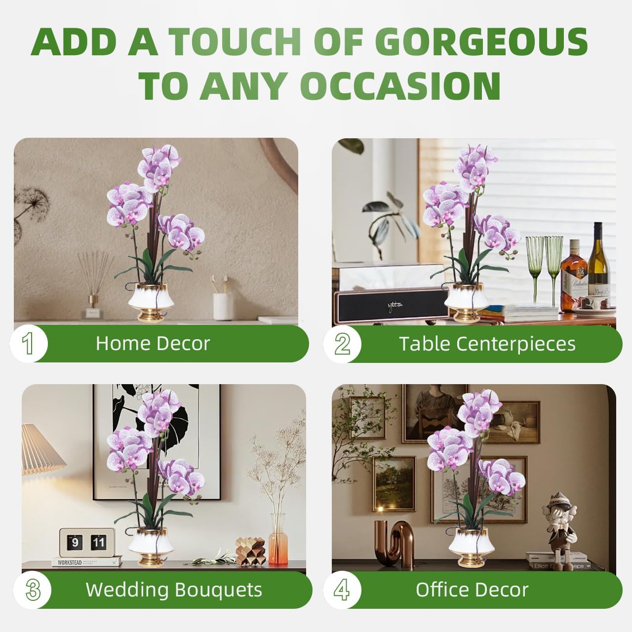 CXGS Orchids Artificial Flowers Real Touch Fake Flower in Ceramic Pot 20" PaleLilacFaux Orchids in Ceramic Vase Faux Orchid Plant Lifelike Silk Phalaenopsis for Centerpiece Hotel Home Indoor Decor