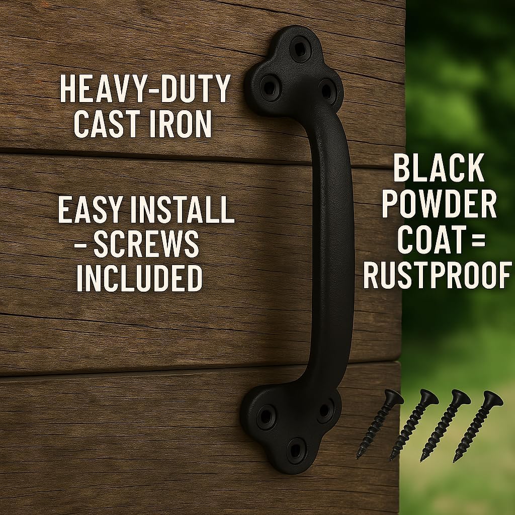 2-Pack 9 Inch Clover Straight Barn Door Handle - Black Cast Iron Pull for Sliding Doors, Gates, Sheds, Fences, Closets - Indoor Outdoor Farmhouse Hardware