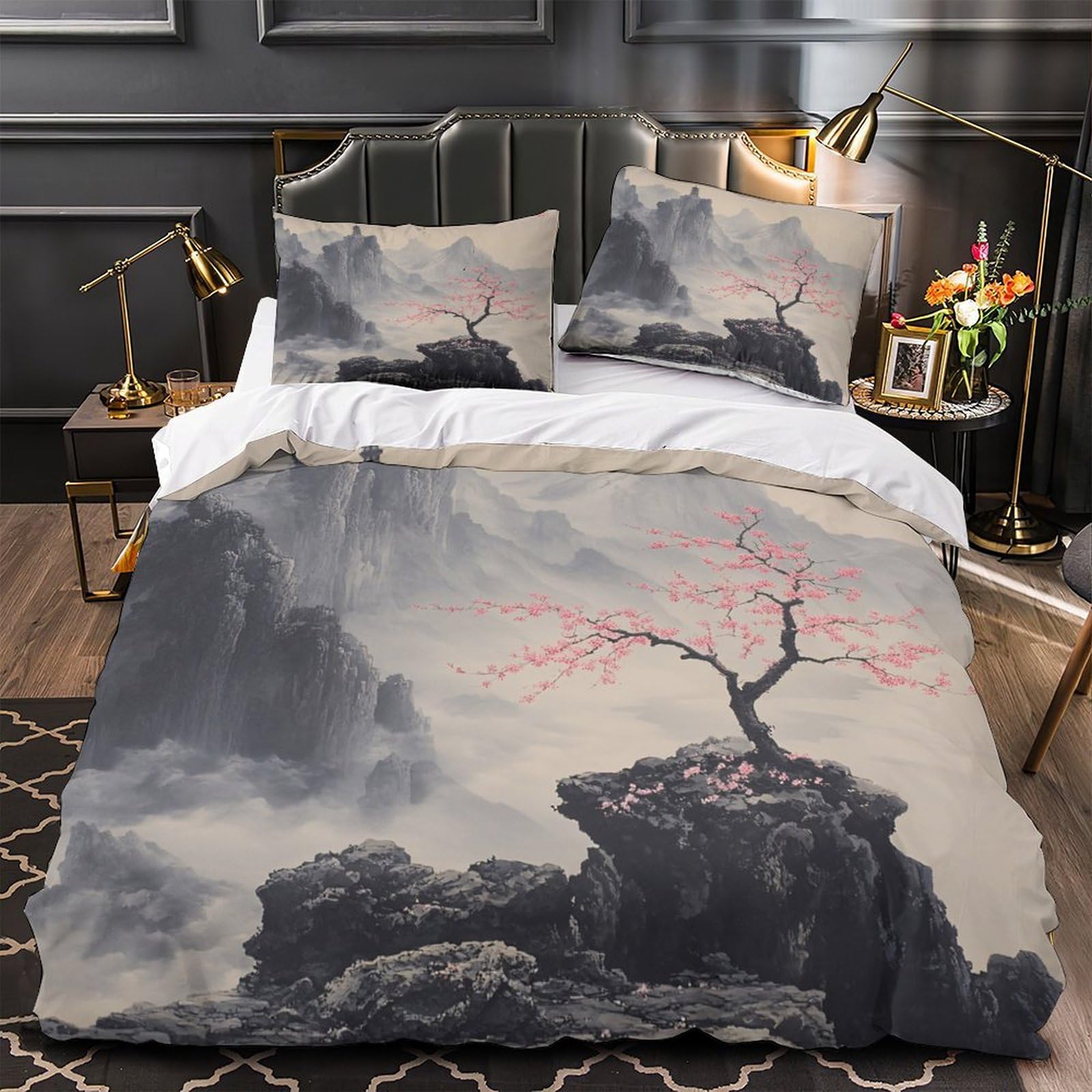 Parure de lit mont Fuji 260x220cm grand confort en microfibre 3D ultra douce