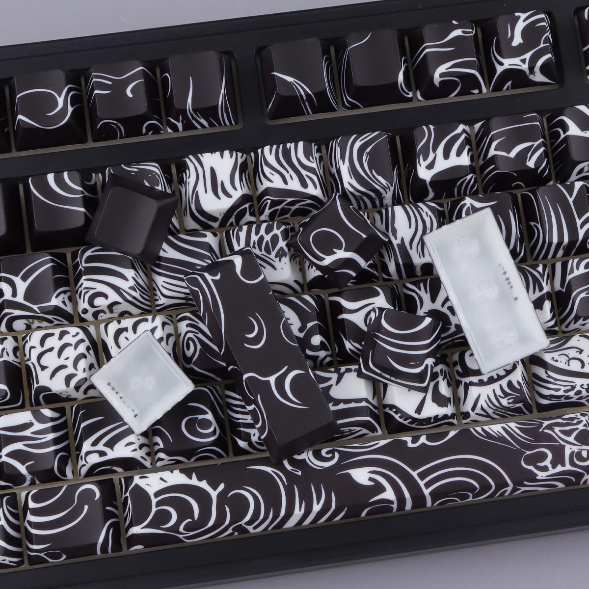 Sunzit PBT Keycaps, 138 teclas, negro Cherry Profile Dye-Sub Keycaps, set con barra espaciadora de 6,5 U, diseño de dragón, teclas personalizadas para interruptores MX mecánicos, teclado de gaming