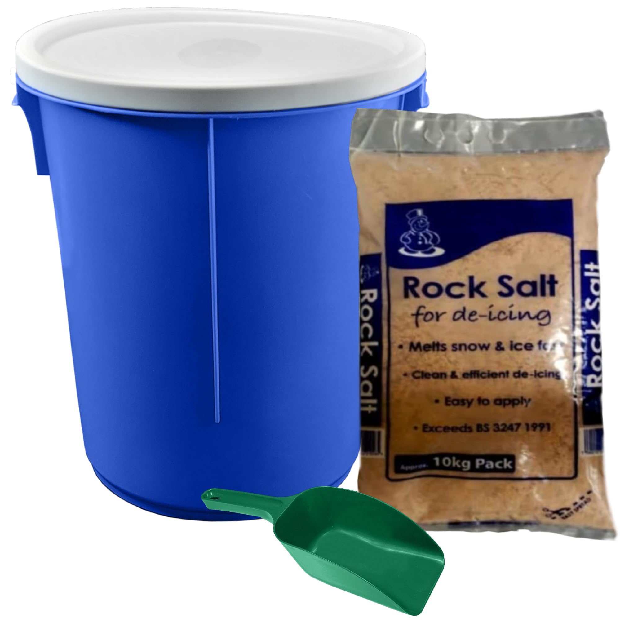 KetoPlastics 25L Blue GRIT BIN with 10KG Brown Rock GRIT Salt ICE Snow Salt BIN & Sccop Shovel