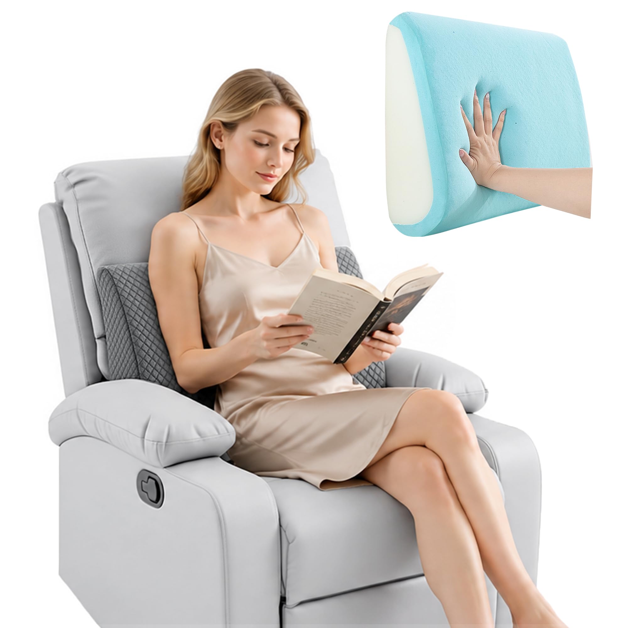 TOPROUD Extra Large Lumbar Support Pillow for Recliner Chair, Memory Foam Back Support Cushion for Elderly, Thick Lumbar Cushion for Armchair, Sofa & Reading Chair, Lower Back Pain Relief Support