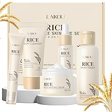 LAIKOU Skin Care Set, Korean Skin Care with Rice Cleanser, Toner, Serum, Eye Serum, Moisturizing Cream 5pcs for Women Teen Girls Mom Daughter Mother's Day Birthday Christmas Lover Korean Beauty
