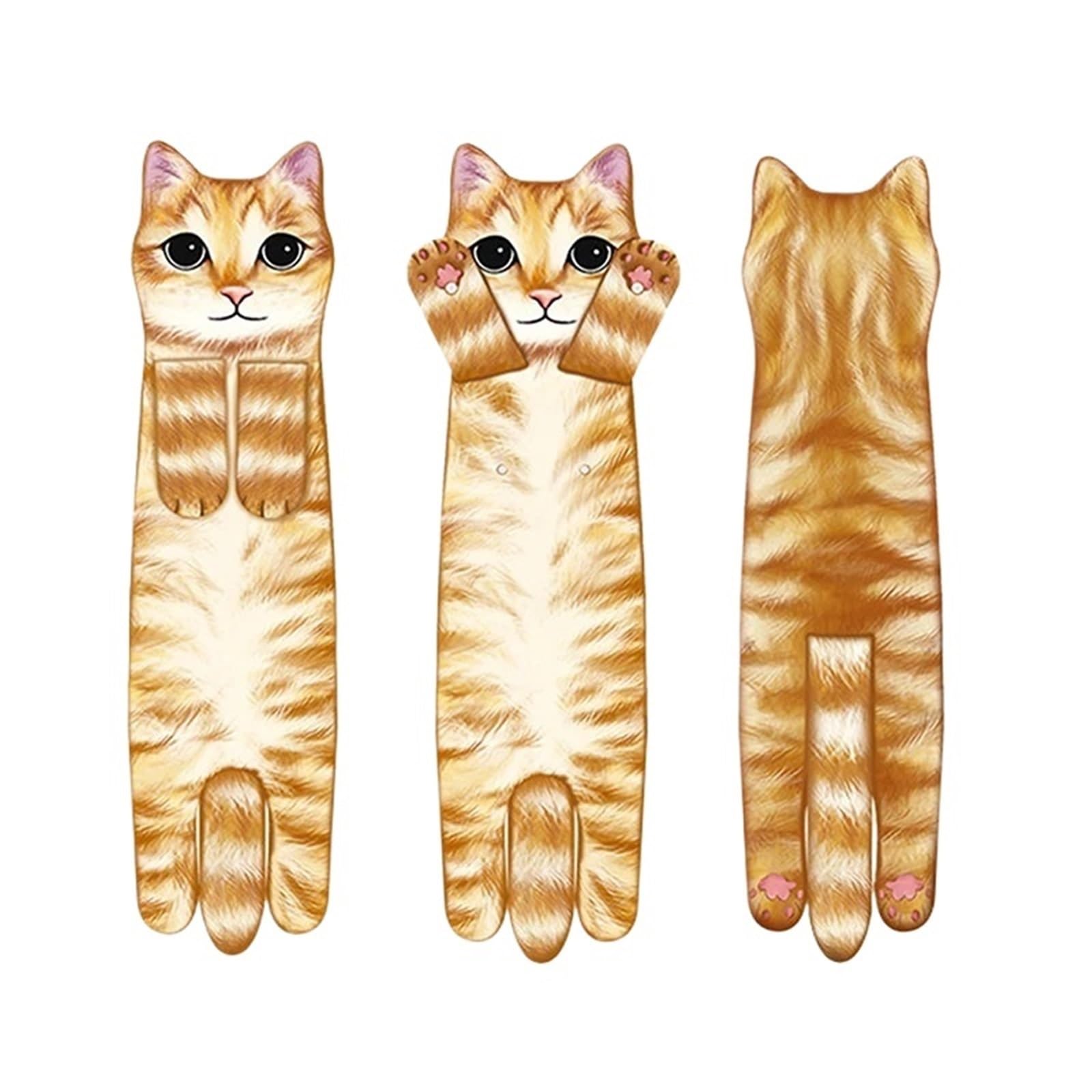 WSQHAO 4Pcs Cat Hand Towels Kitchen Bathroom Towel With Hanging Loops Soft Absorbent Home Decor Dish for Hand(Color1)