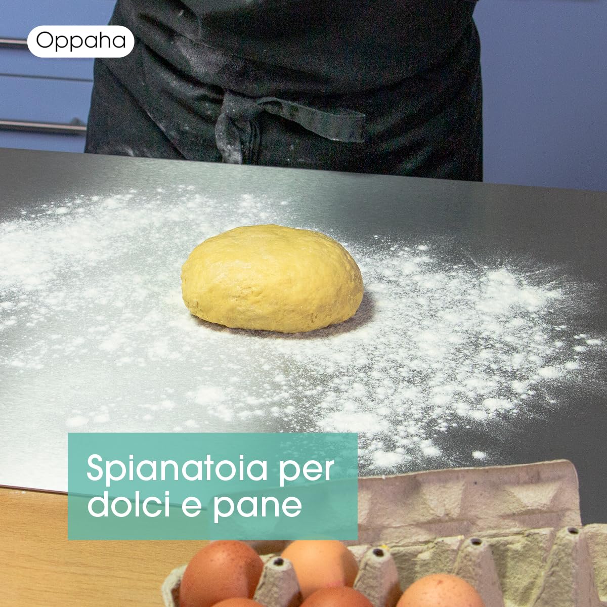 Oppaha - Spianatoia da Cucina in Acciaio Inox - Spianatoia per Impastare e Lavorare la Pasta - Piano da Lavoro Resistente e Igienico - Extraspessore 1,5 mm - 60x50 cm