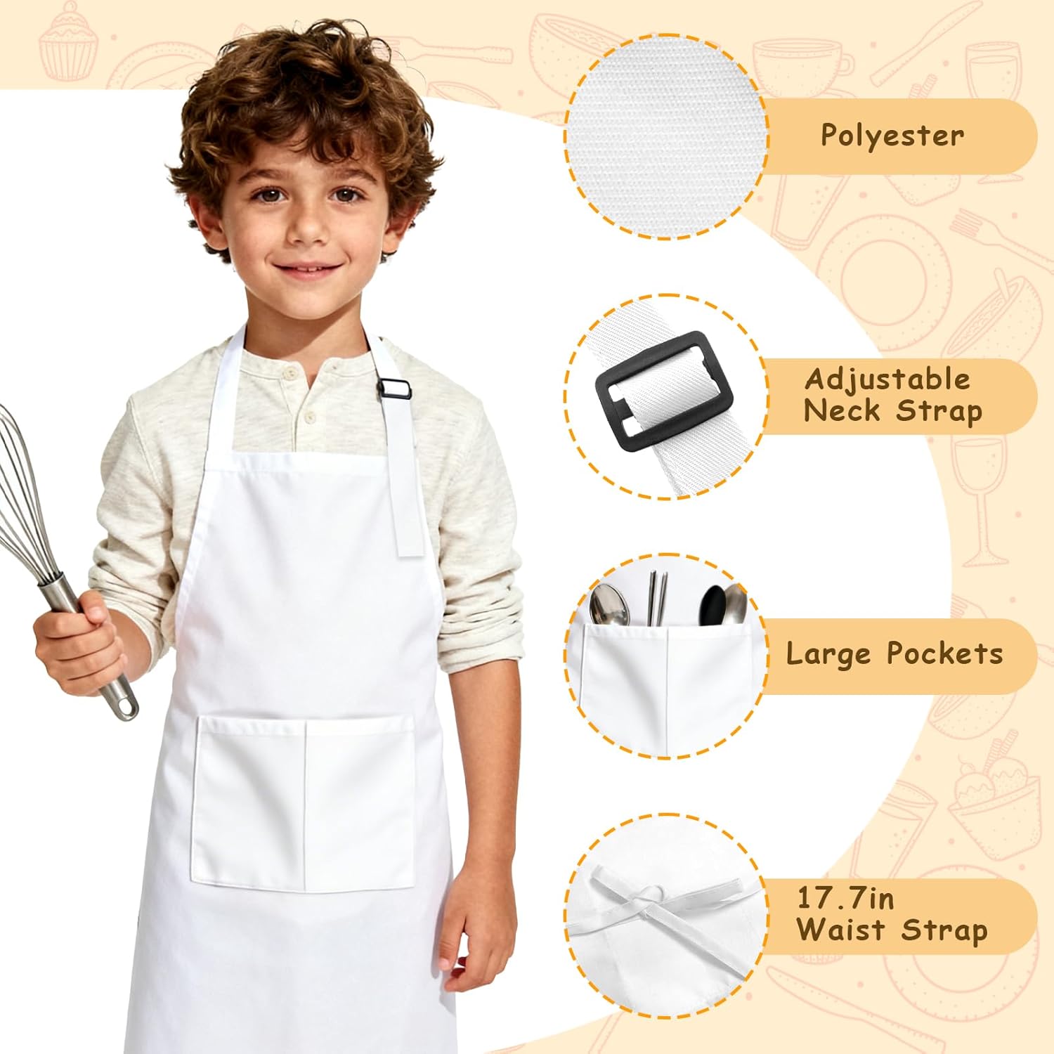 24 Pack Kids Aprons with 2 Pockets Adjustable Chef Art Painting Aprons for Cooking Baking Crafting Grilling for Boys Girls Age 6-13 Years
