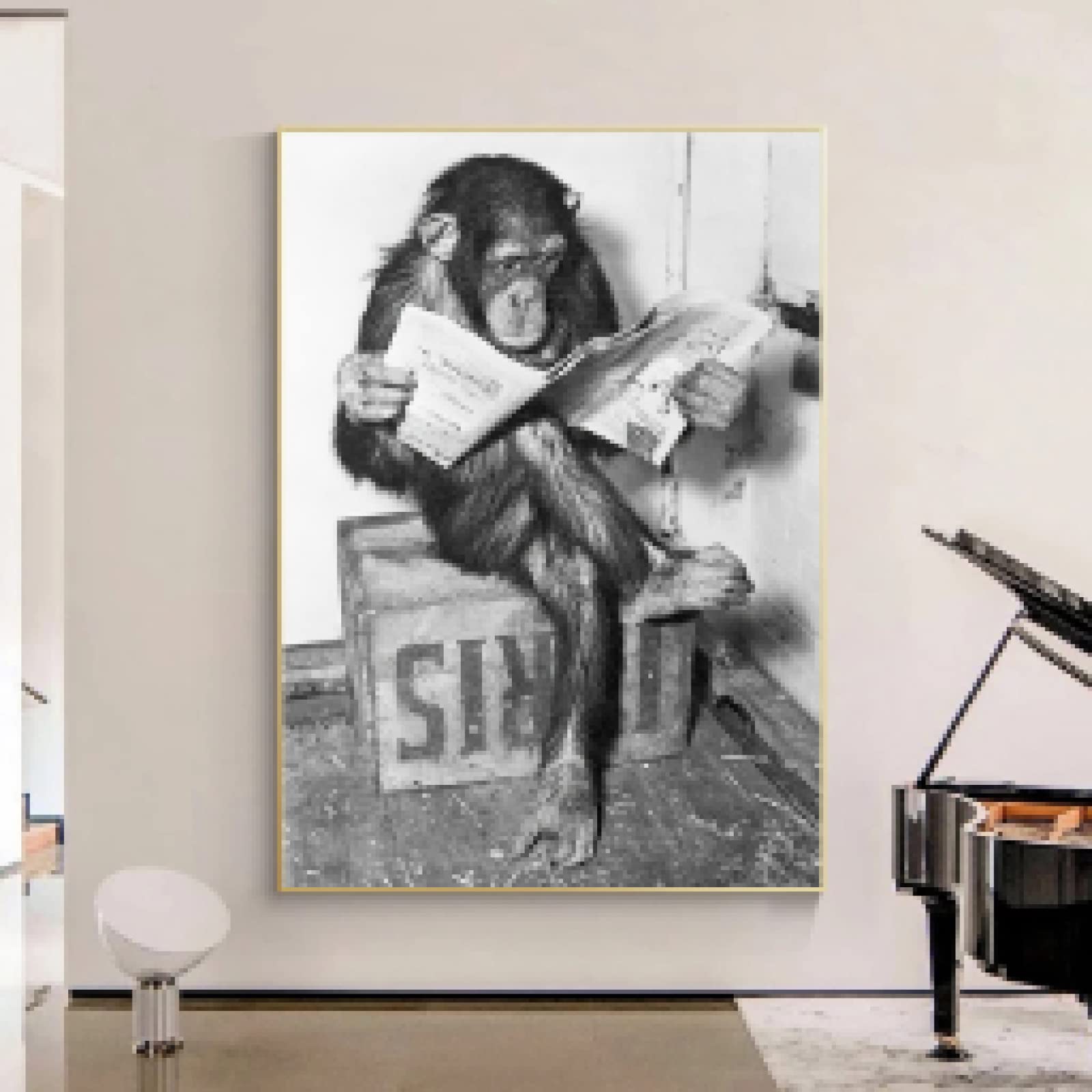 Chimpanzé Lecture Journal Art Impression sur Toile 60x90cm - 8