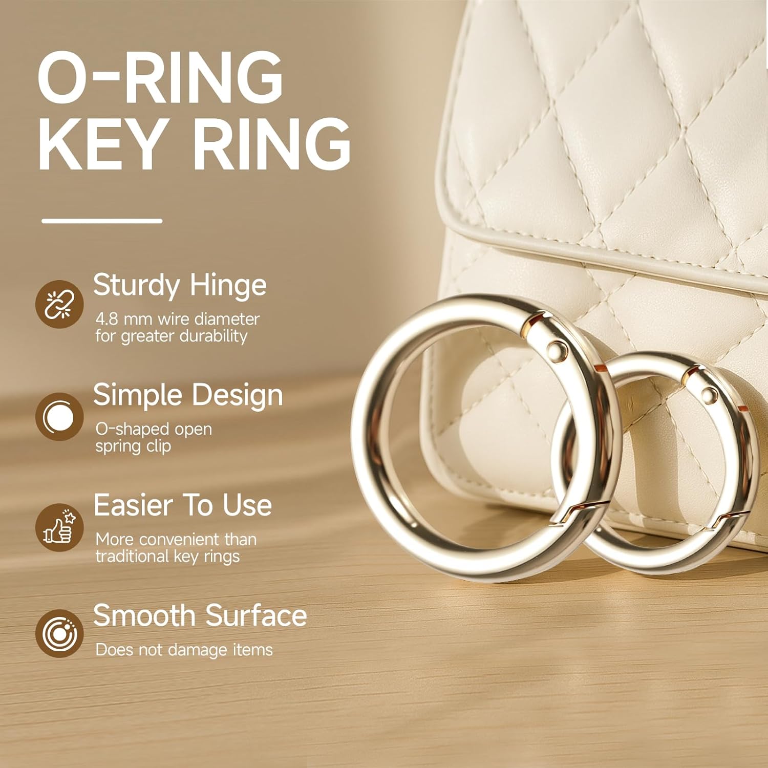 Gold Carabiner Clip,Metal Oval Carabiner Gold,Purse Clip & Alloy Round O Ring Clip for Keys, Bag, Buckle,Handbag, Crafts,Purse Strap Extender for Bags - Image 3