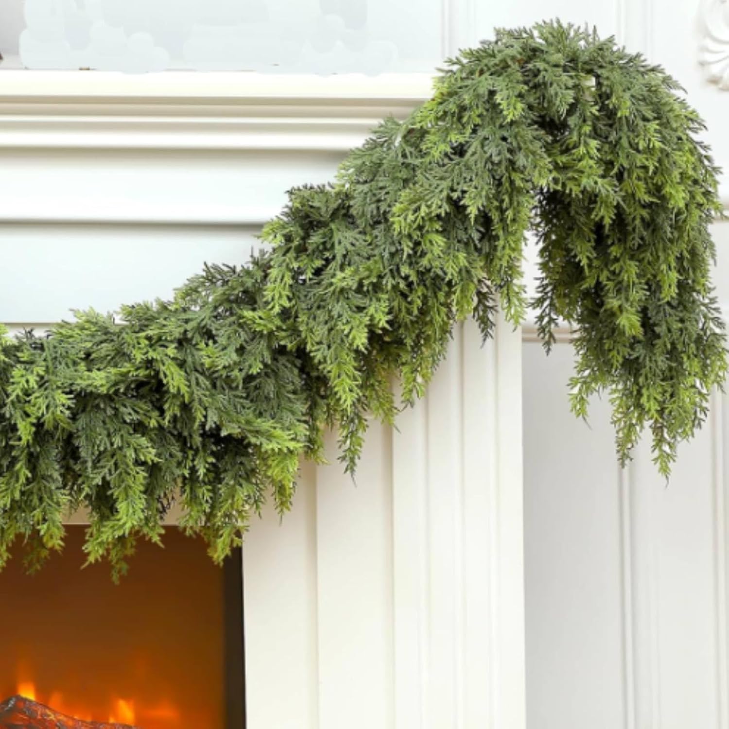 Artificial Christmas Garland Green Cedar Garland Faux Cedar Pine Needles Garland 1.8m Norfolk Pine Garlands for Holiday, Fireplace Window, Stairs, Indoor, Outdoor Decor (1.8m thickened)