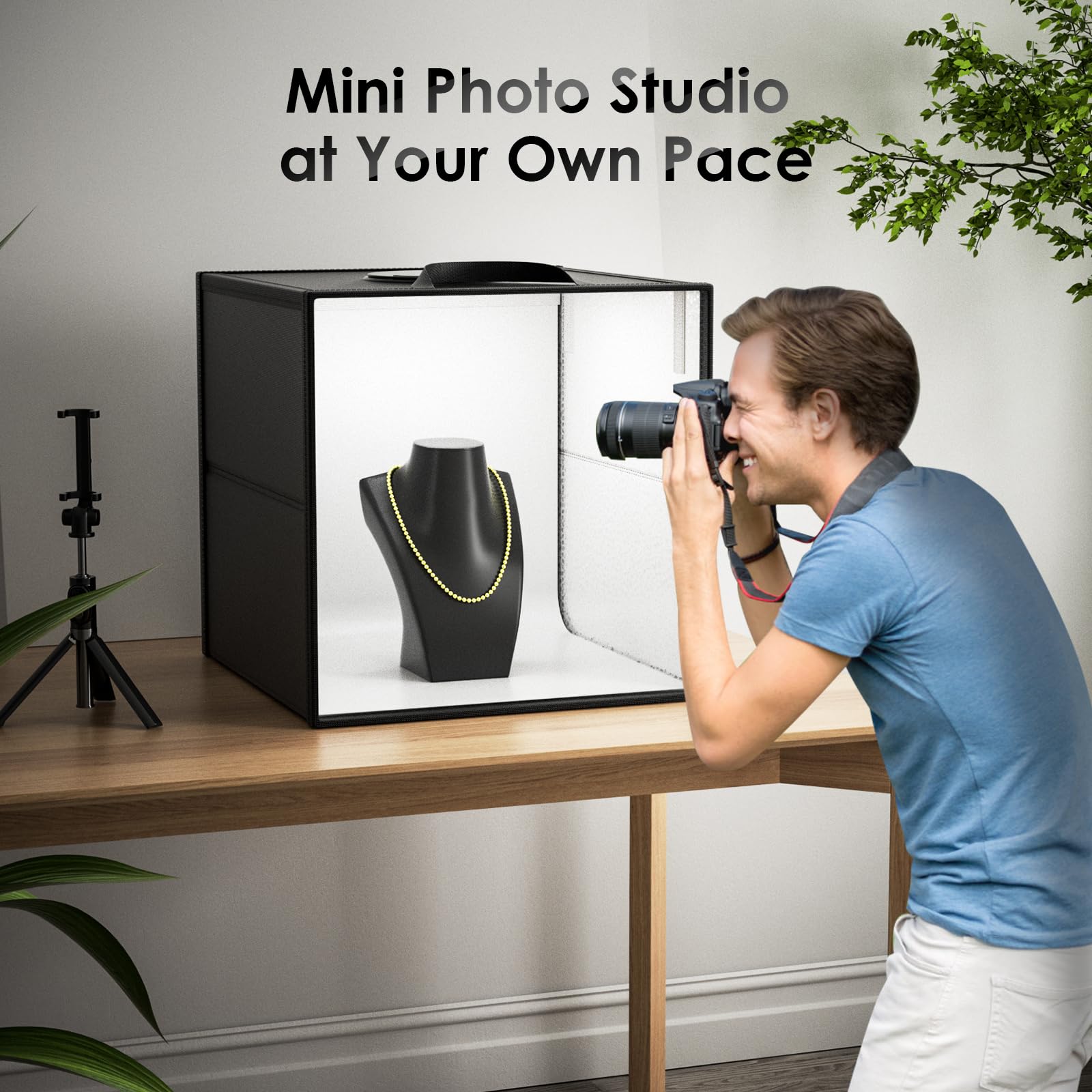 Light Box Fotografica Pieghevole 30x30x30 cm– Studio Luce Portatile con 120 LED, 6 Sfondi, Luminosità e Temperatura Colore Regolabili per Foto Prodotto