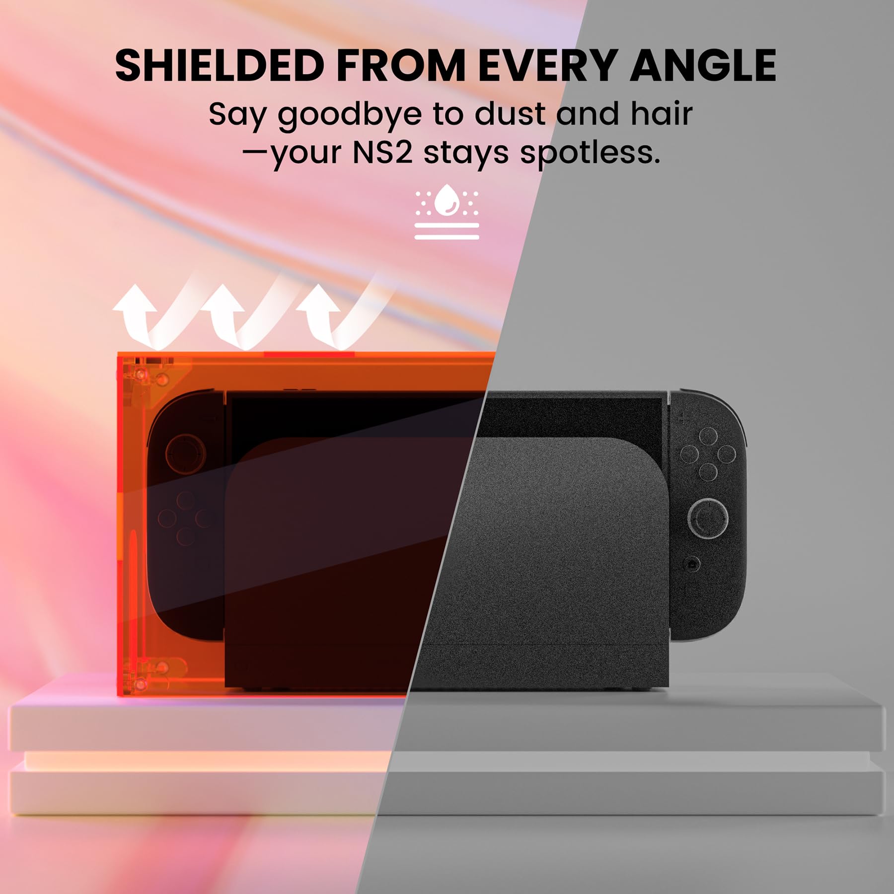PlayVital Funda Antipolvo Acrílica para Nintendo Switch 2 (2025), Caja Protectora Impermeable para Consola y Base de Carga, Caja de Presentación, Carcasa de Protección para Switch 2 (Naranja Claro) - 3