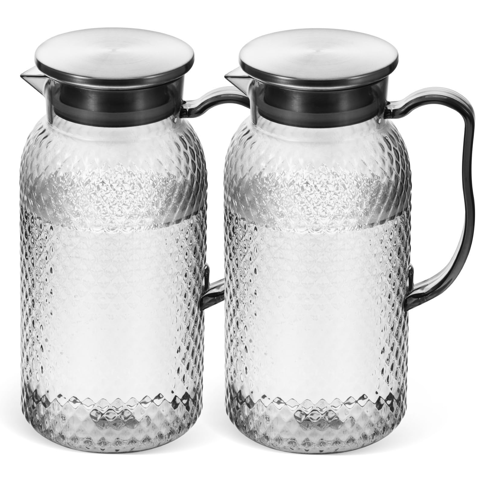 Alipis 2 Pièces Pichets à Jus en Plastique 1,8l Résistants et Faciles à Nettoyer avec Couvercle, Design Moderne et Minimaliste, pour Réfrigérateur et Boissons Fraîches