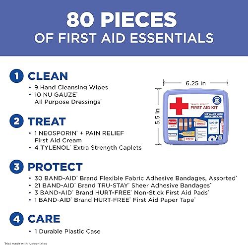 Miniatura 4 de BAND-AID Brand Travel Ready Kit de primeros auxilios de emergencia portátil para cuidado de heridas menores, perfecto para el hogar, automóvil