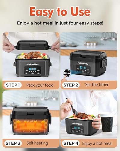 Miniatura 4 de Fiambrera eléctrica inalámbrica para adultos, hombres y mujeres, calentador de alimentos autocalentable recargable con recipiente SS de 1.2 L,