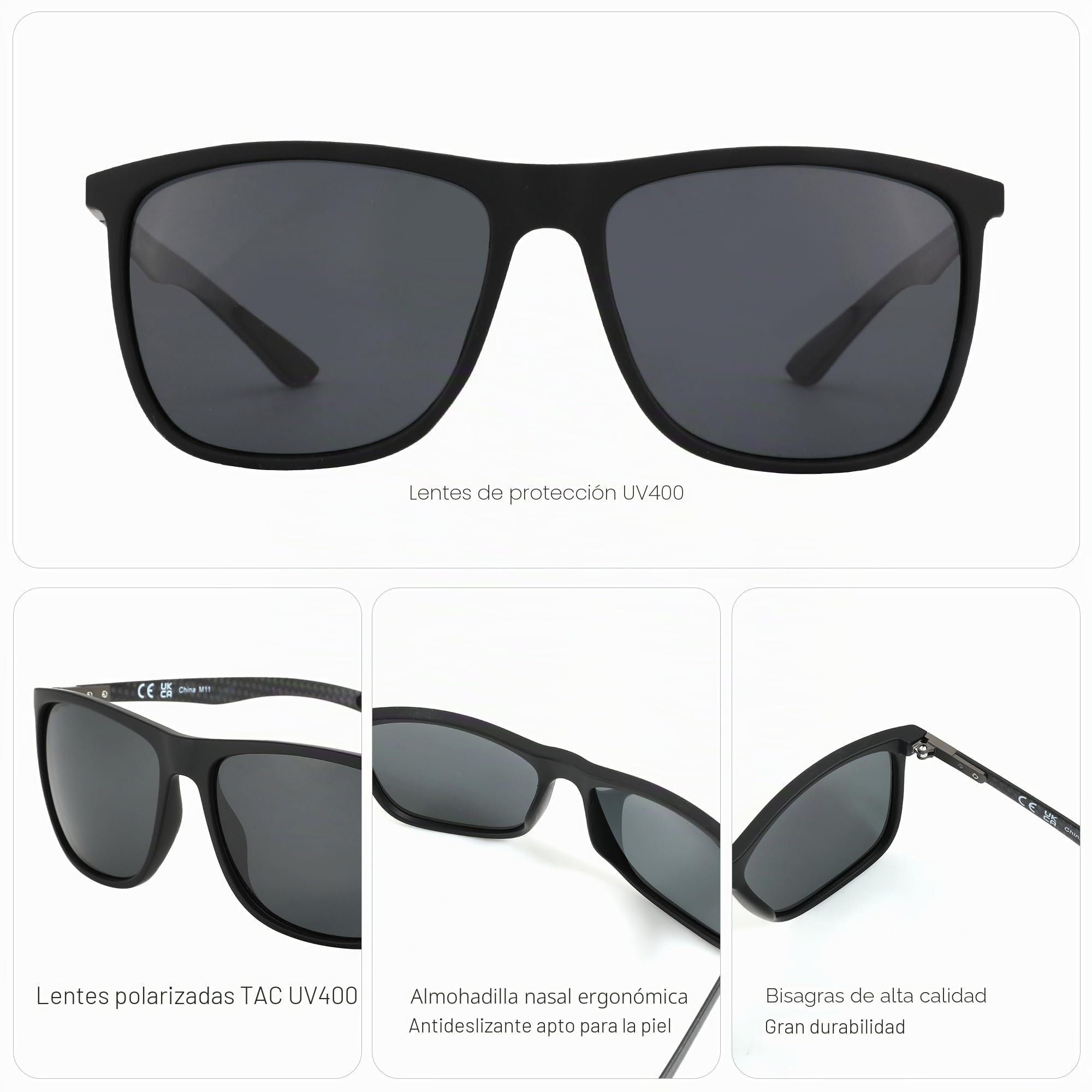 ZENOTTIC Gafas de sol polarizadas cuadradas para hombres Ultraligeros de fibra de carbono Gafas de sol de conducción Pesca Golf Deportes Protección UV400