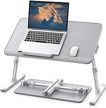 SAIJI Leather Lap Desk Laptop Bed Tray Table, Adjustable Laptop Stand for Bed, Portable Lightweight Standing Desk for Writing Eating Reading Couch Sofa Floor for Adults Kids (20.5"*11.8",Gray)