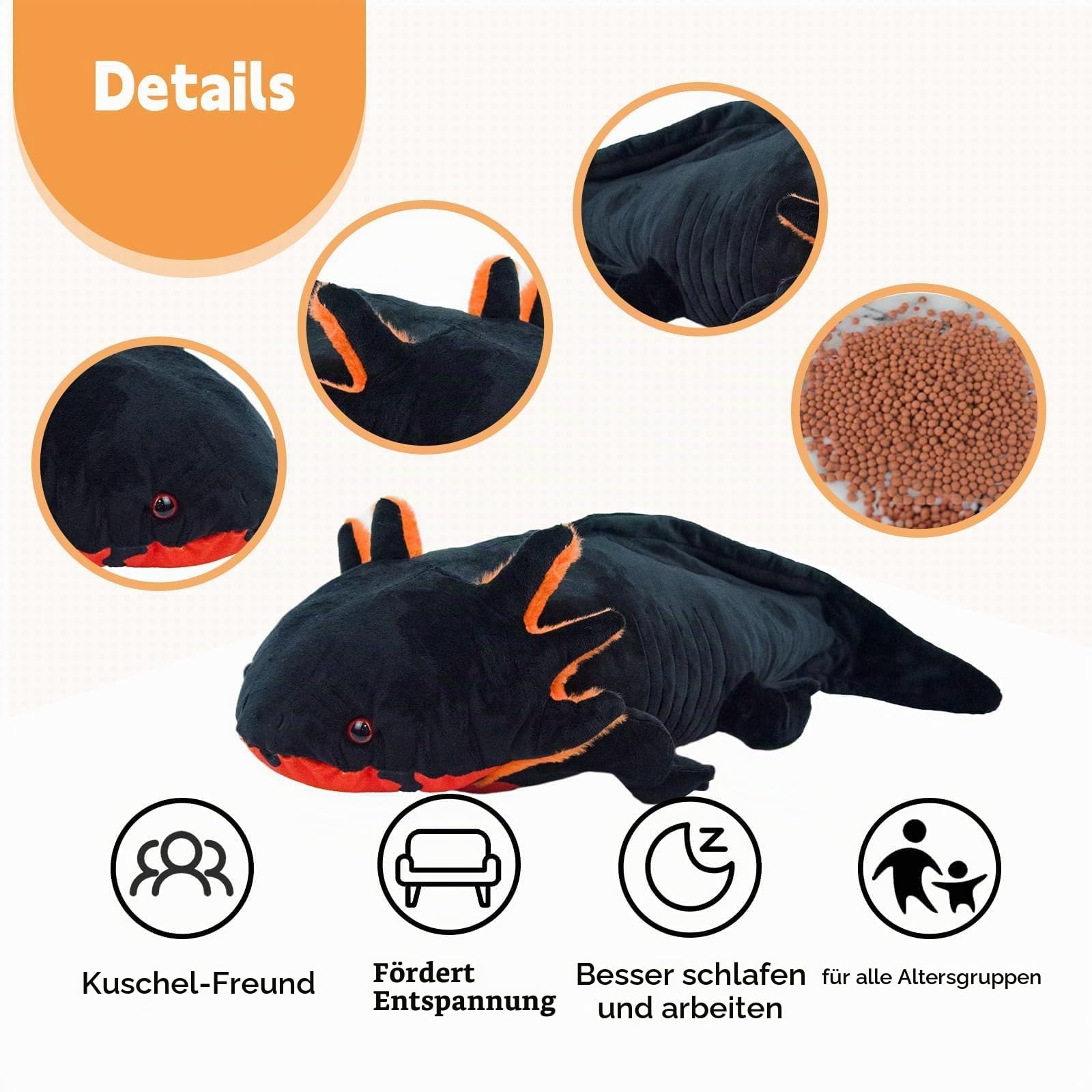 Axolotl-Plüschtier mit Gewicht,Axolotl-Plüsch mit Gewicht,kuscheliges orange Tierkissen zum Kuscheln,30in, 4,4lb,Salamander-Plüschtier einzigartiges Geschenk für Kinder